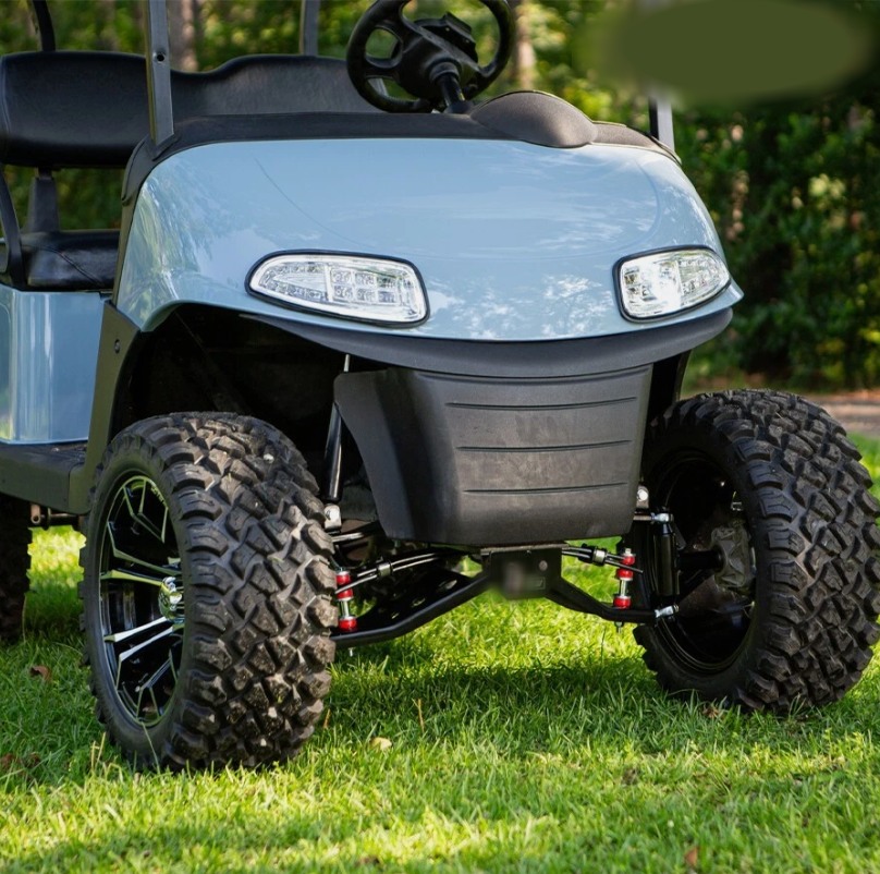 Lifted golf cart with a lift kit installed, big off-road tires